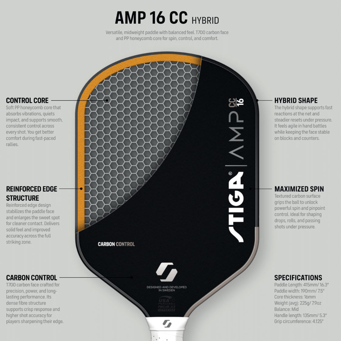 Stiga Pickleball Racket AMP CC 16 Hybrid